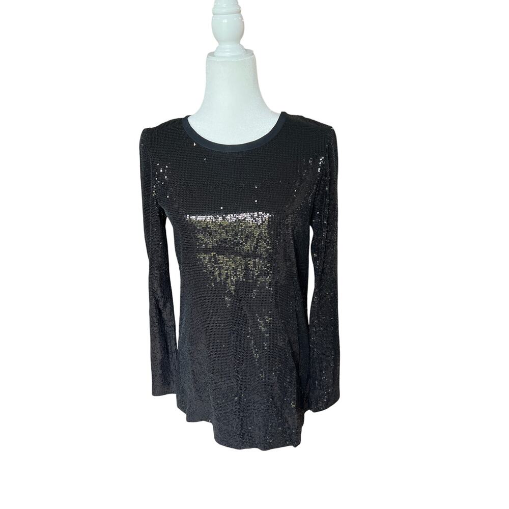 Tory Burch Sequined 100% SILK Black Top Women Size 6 GLAM Sexy Designer Holiday
